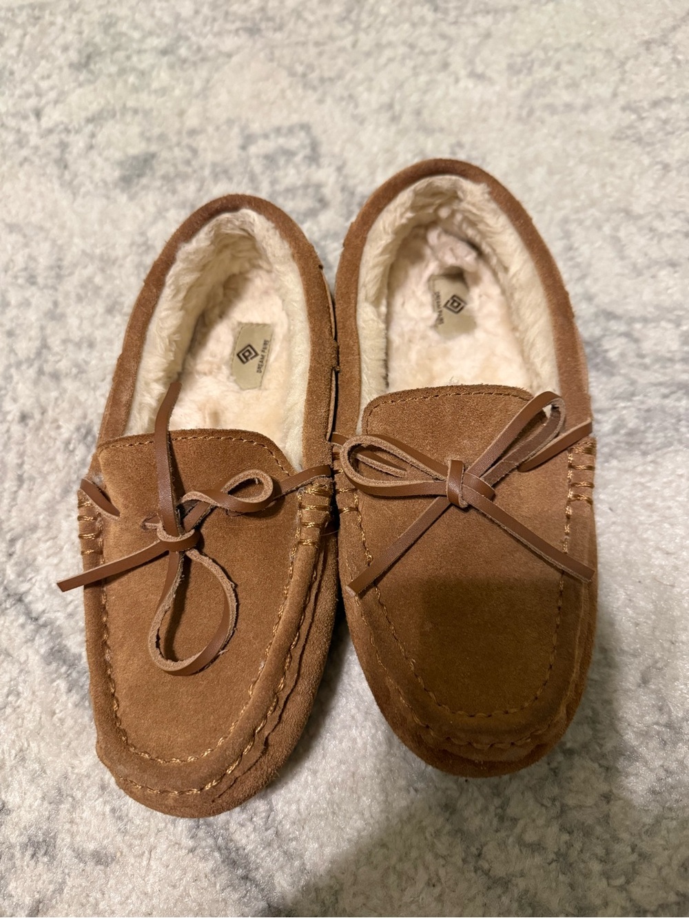 Women’s Brown Suede Moccasin Slippers with Faux Fur Lining